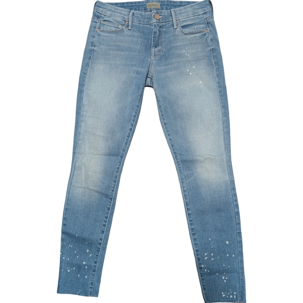 MOTHER Looker Ankle Fray Paint Splatter Skinny Jeans Size 28